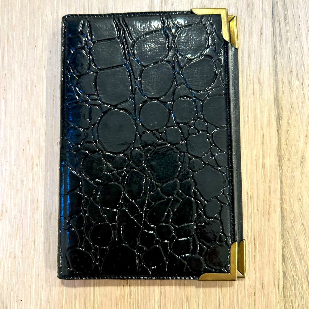 Black Croc Embossed Credit card holder with Gold Corner Accents
